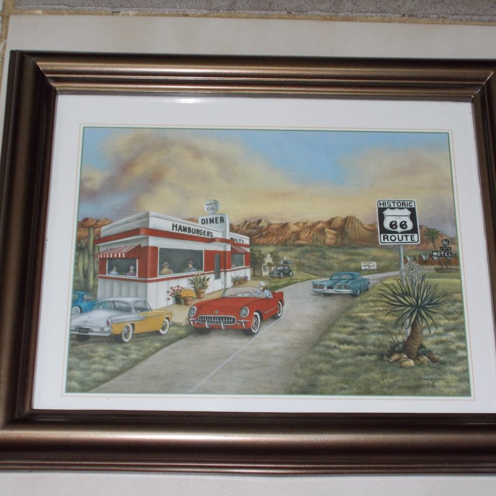 Vintage Route 66 print signed, framed under glass. - Picture 3 of 4